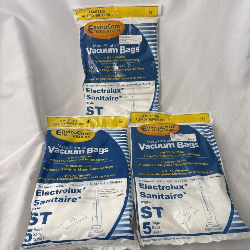 3 EnviroCare ELECTROLUX‎ Sanitaire Vacuum Bags Style ST 5 Pack 15 total bags 161